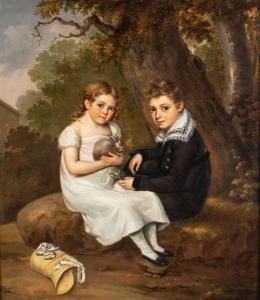 GROSCLAUDE Louis Aimé 1784-1869,Kinderbildnis (Mädchen und Junge mit Kaninchen),Kastern 2021-11-12