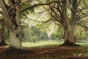 GROTH Thorvald 1847-1891,Forest scenery with large beech trees,Bruun Rasmussen DK 2023-09-11