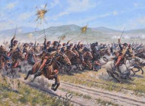 GROVES John Michael 1937-2019,British Hussars leading a cavalry charge,Halls GB 2024-09-18