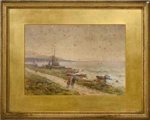 GROVES Thomas,two figures on a shore line pathway with boats in ,Tring Market Auctions 2018-11-23