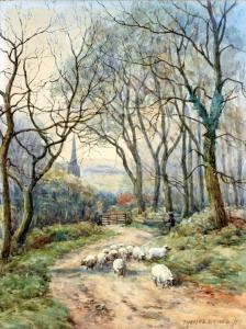GROVES Thomas 1849-1915,Wooded landscape with sheep on a lane,1883,Capes Dunn GB 2016-02-23