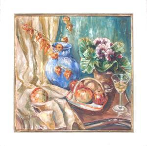 GRUBER Albert 1898,Stilleben mit Äpfeln in einem Henkelkörbchen, Lamp,Allgauer DE 2008-04-24