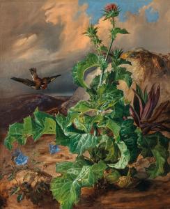 GRUBER Franz Xaver 1801-1862,Large Thistle Still Life with Goldfinch,Palais Dorotheum AT 2021-11-09