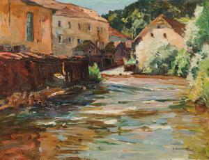 GRUBER GLEICHENBERG Franz 1886-1940,Houses on the river,im Kinsky Auktionshaus AT 2021-07-06