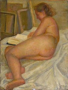 GRUBER Ivan 1929-2015,Femme nue allongée à la lecture,1952,VanDerKindere BE 2017-01-17