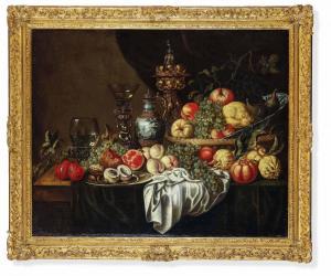 GRUBER Johann Friedrich 1620-1681,Natura in posa con frutti, cristalli e porcellane,Cambi 2023-04-18