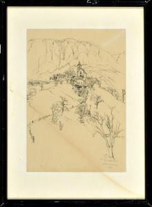 GRUBHOFER Tony 1854-1935,Bergdorf mit Kapelle,1894,Allgauer DE 2016-11-10