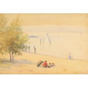 GRUELLE Richard Buckner 1851-1914,untitled (beach scene with umbrella),Ripley Auctions US 2020-01-19
