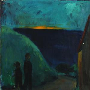 GRUNDTVIG Ernst,Evening scenery with figures on the road to the sea,Bruun Rasmussen DK 2013-08-26