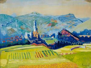 GRUNEWALD Isaac 1889-1946,Grönskande fält mot blånande berg,Uppsala Auction SE 2023-11-09