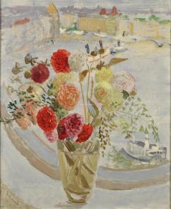 GRUNEWALD Isaac 1889-1946,Vase fleuri et une baie l'arrière-plan,Campo & Campo BE 2023-10-24