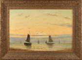 GRUYTER Jacob Willem 1856-1908,Sailboats at sea at evening light,Twents Veilinghuis NL 2017-10-13