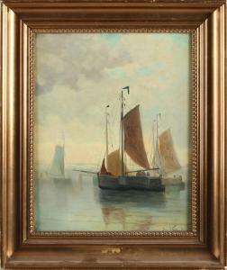 GRUYTER Jacob Willem 1856-1908,Zandvoort fishing boats on a calm sea,Twents Veilinghuis 2022-01-06
