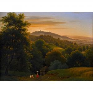 GUÉRARD Charles Jean 1790-1830,Weite Hügellandschaft im Abendlicht,Dobiaschofsky CH 2017-05-10