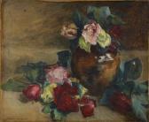 GUÉRARD GONZALES Jeanne 1856-1924,« jeté et bouquet de roses »,Rossini FR 2006-12-12