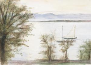 GUÉRARD GONZALES Jeanne 1856-1924,Paysage de lac avec un bateau,Glerum NL 2011-12-05