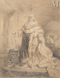 GUÉRIN Paulin Jean Baptiste 1783-1855,Portrait en pied de Louis XVIII e,1818-1820,Millon & Associés 2023-05-25
