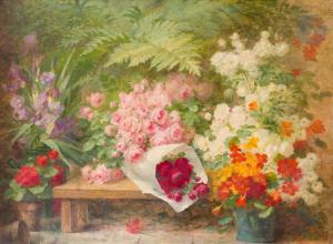 GUÉRIN Thérèse 1861-1933,Parterre de fleurs et bouquet de roses,Ader FR 2023-10-27
