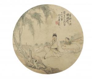 GUANDAI WU 1862-1929,Cao Guojiu 曹國舅 and an attendant in a landscape,Adams IE 2021-11-23