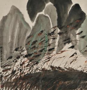 GUANGXIA LIU 1938,Reeds and small boats in the wind,1987,Skinner US 2015-09-19