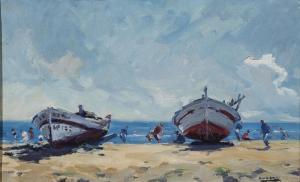 GUBERN Alfons 1916-1980,Barcas en la playa,Goya Subastas ES 2021-07-16