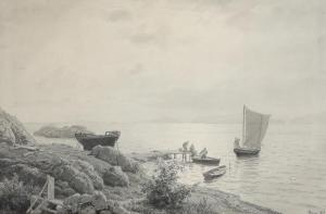 GUDE Hans Fredrik 1825-1903,Coastal scenery with fishermen,1885,Bruun Rasmussen DK 2023-08-07