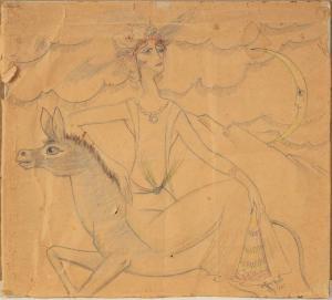 GUDIASVILI LADO DAVIDOVITCH 1896-1980,Girl on a Donkey,1965,Tiroche IL 2021-11-06