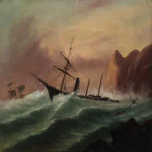 GUDIN Theodore 1802-1880,Ships off a rocky coast,Bruun Rasmussen DK 2016-08-15