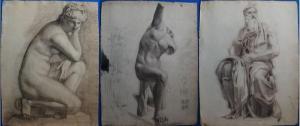 GUENIOT Arthur 1866-1951,Trois étude de sculpture dont le Moïse de Michel A,1891,Sadde FR 2017-07-25