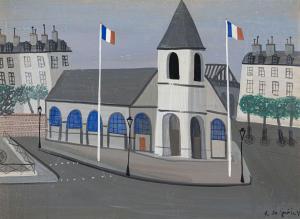 GUERIN Armand Marie 1913-1983,Drapeaux devant l'église,Etienne de Baecque FR 2022-11-05