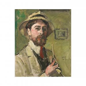 GUERIN Charles Francois 1875-1939,Autoportrait avec la pipe,1907,Cornette de Saint Cyr FR 2024-02-21