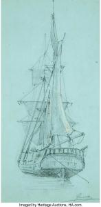 GUERRA Achille 1832-1903,The Costanza, a sailing vessel, at anchor,Heritage US 2019-07-11