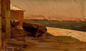 GUERRERO DEL CASTILLO LEOPOLDO,Barca varada con puerto al fondo,1916,Duran Subastas ES 2010-03-24
