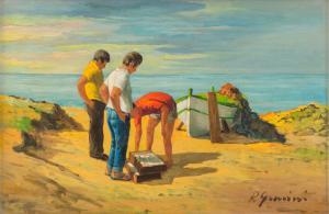 GUERRIERI Rodolfo 1947,paesaggio marino con personaggi e barca a secco,1947,Trionfante IT 2016-06-19