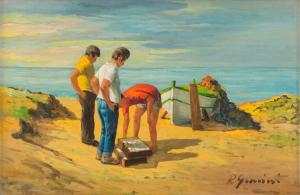 GUERRIERI Rodolfo 1947,Paesaggio marino con personaggi e barca a secco,1947,Trionfante IT 2016-12-01