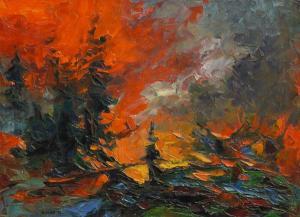 GUEST Robert 1938,Forest Fire Study,1973,Lando Art Auction CA 2013-02-24