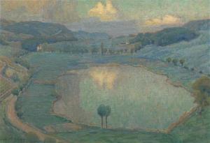 GUGY Charles Leopold 1881-1957,Lake Landscape, St. Blaise,1940,Aspire Auction US 2022-04-14