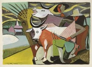 GUIETTE Rene 1893-1976,Deux vachers et deux vaches dans un paysage,1941,De Vuyst BE 2009-03-14