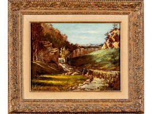 GUIGOU Paul Camille 1834-1871,Paysage animé à la cascade.,1866,Hôtel des ventes d'Avignon 2024-02-10