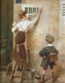 GUILLAUME Albert Paul 1873-1942,L'écolier et la jeune femme décollant une affiche ,Massol 2008-06-11