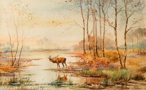 GUILLEBERT M 1900-1900,Au bord de l'étang, le cerf au brame,Millon & Associés FR 2019-01-24