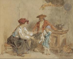 GUILLEMIN Alexandre Marie 1817-1880,Scène d\’intérieur avec enfant et chat,Ader FR 2021-05-04