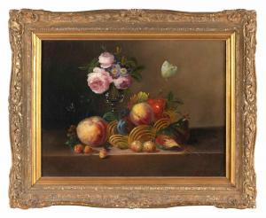 GUILLEMINET Claude 1821-1866,Tabletop still life of flowers, fruit and a butter,Eldred's 2022-10-20