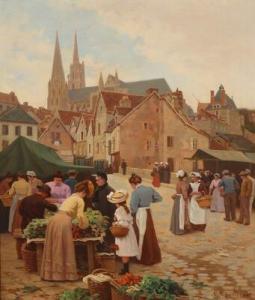 GUILLERMOT C.T 1880,Petit marché dans la basse ville à Chartres,1909,Bruun Rasmussen DK 2019-05-06