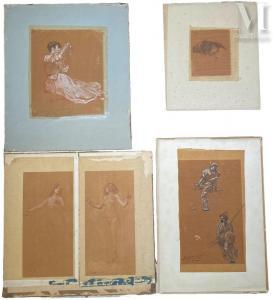 GUILLONNET Octave 1872-1967,Ensemble de cinq dessins sur calque,Millon & Associés FR 2024-02-08