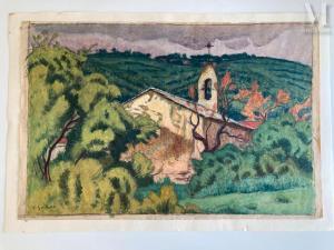 GUILLOUX Charles Victor 1866-1946,Paysage de Provence avec une église,Millon & Associés 2023-10-10