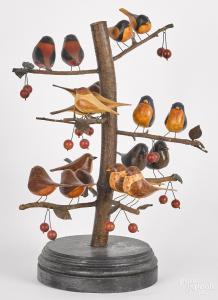 GUILMET DAVID,bird tree with hanging cherries,Pook & Pook US 2018-04-28