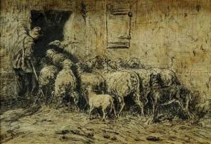 guinet raoul 1813-1894,La rentrée du troupeau à la bergerie,Osenat FR 2010-04-11