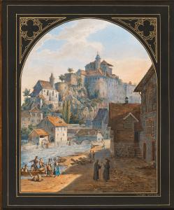 GUISE Konstantin,A view of the fortress and the little town Aarburg,1840,Palais Dorotheum 2022-04-20