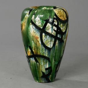 gunhild Rudjord,Green-yellow floor vase with decorations,1999,Bruun Rasmussen DK 2009-03-09